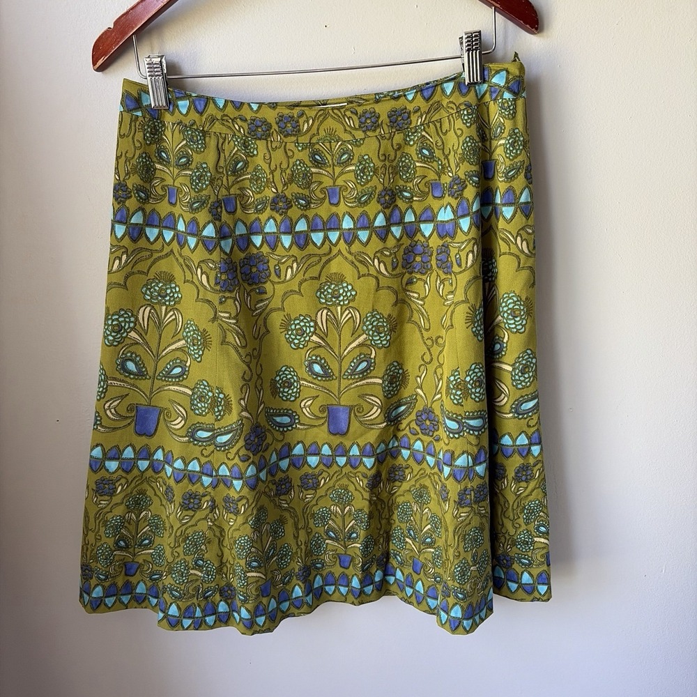 TALBOTS Womensโ Sz 12 W Silk Blend Skirt Side Zip Blue Green Floral Lined